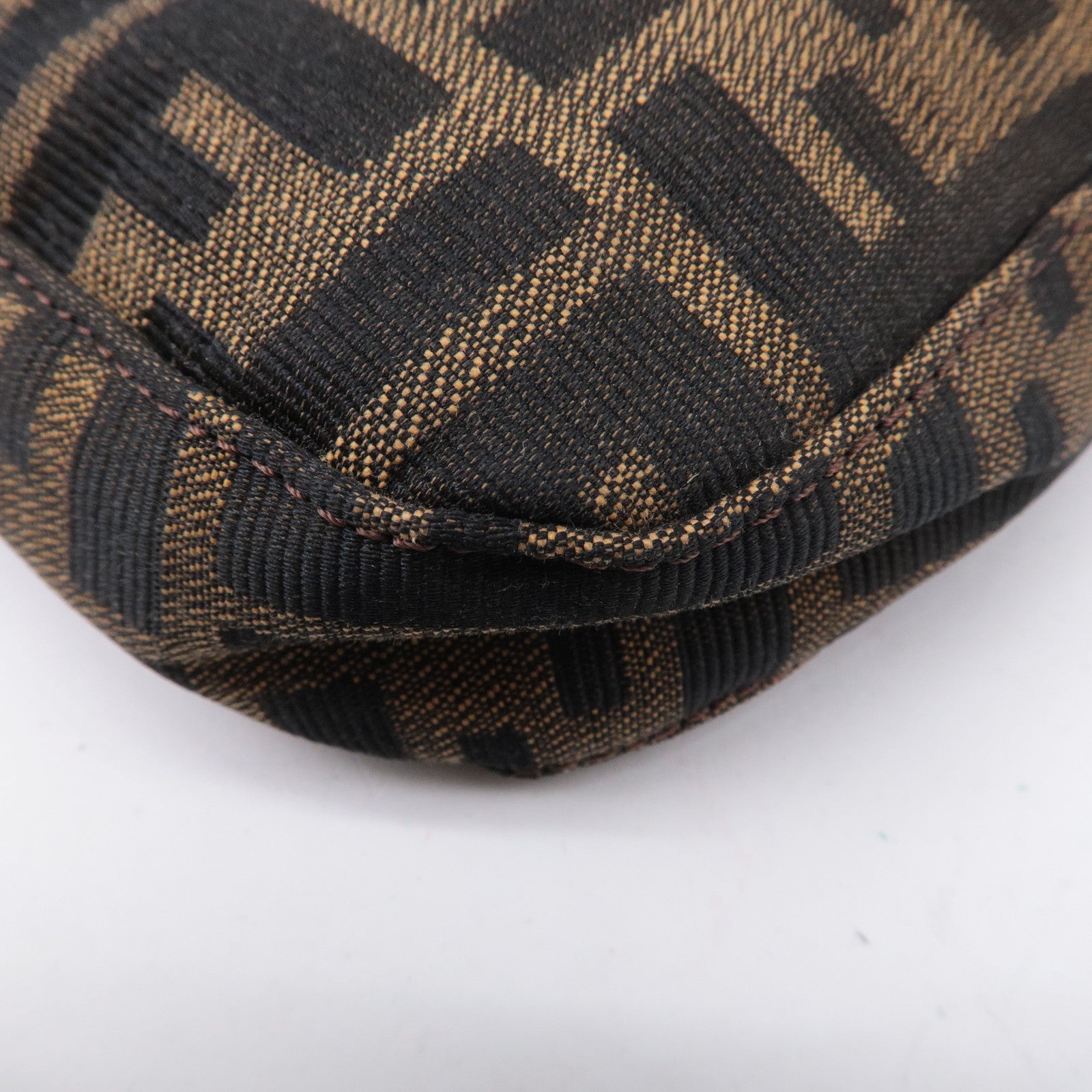 FENDI Mamma Baguette Zucca Canvas Leather Shoulder Bag Brown 26424