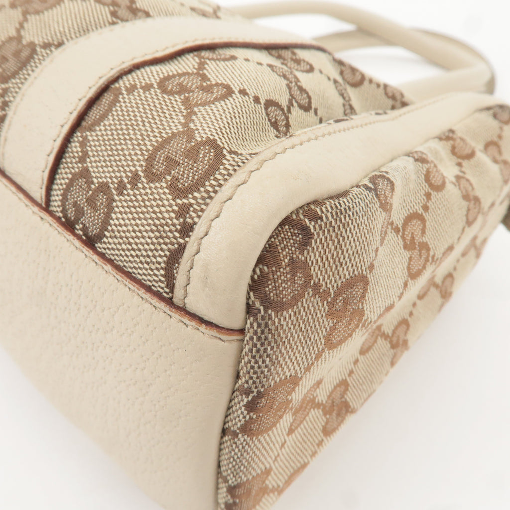 GUCCI Abbey GG Canvas Leather Boston Hand Bag Beige Ivory 130942