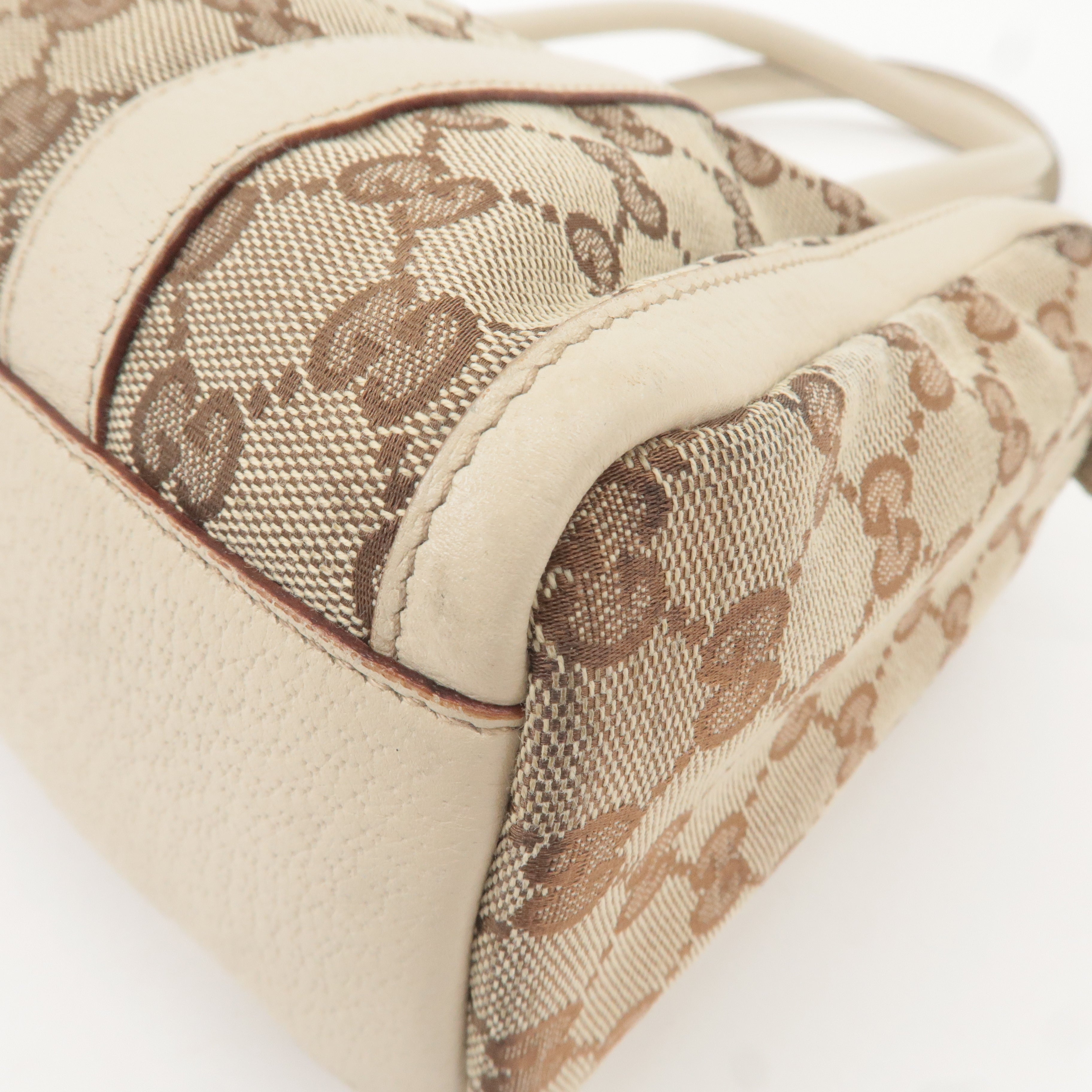 GUCCI Abbey GG Canvas Leather Boston Hand Bag Beige Ivory 130942