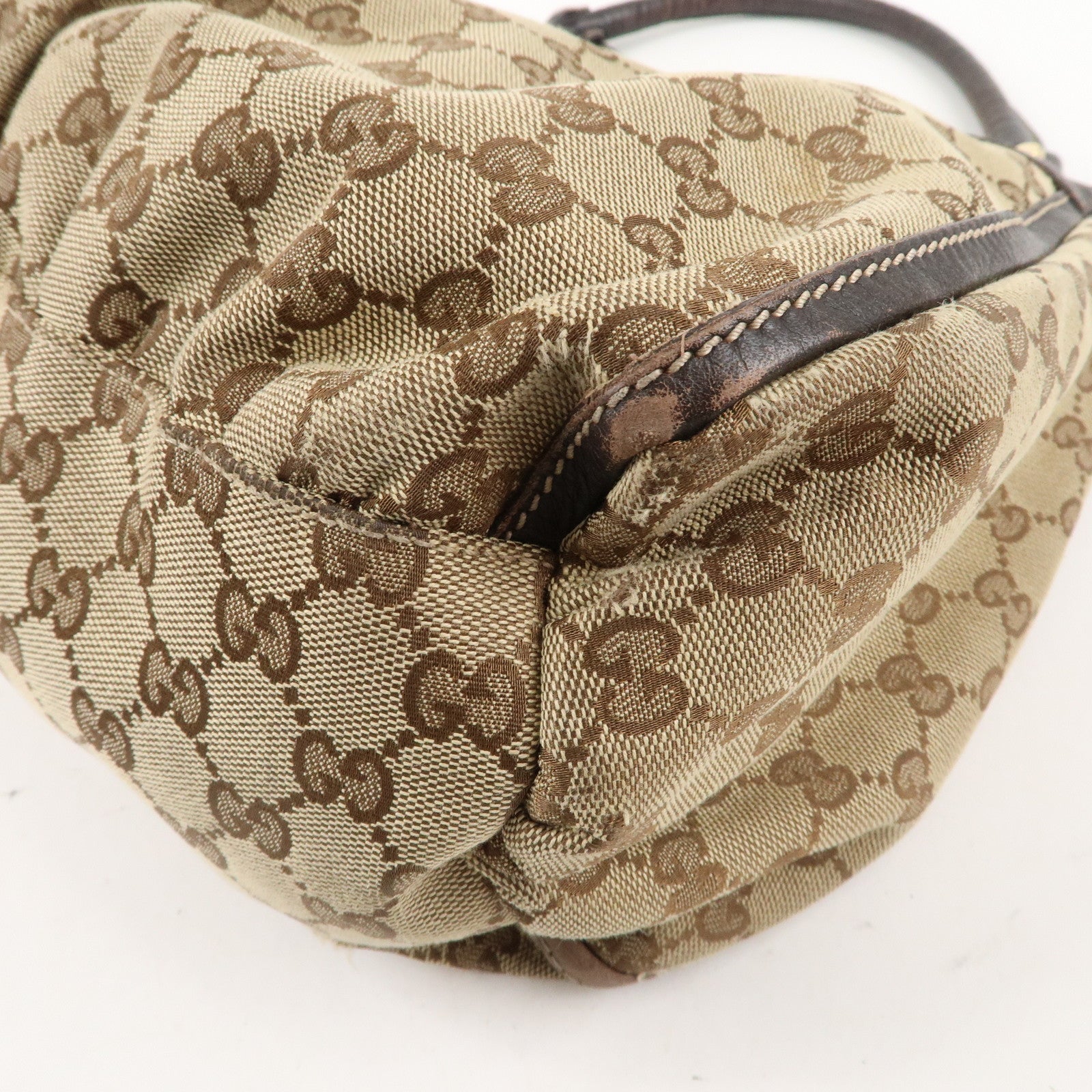 GUCCI Abbey GG Canvas Leather Shoulder Bag Beige Gold 189833