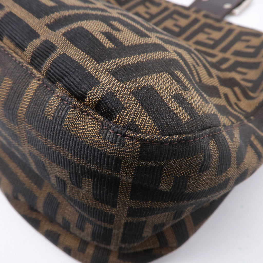FENDI Zucca Canvas Leather Shoulder Bag Brown Black 26426