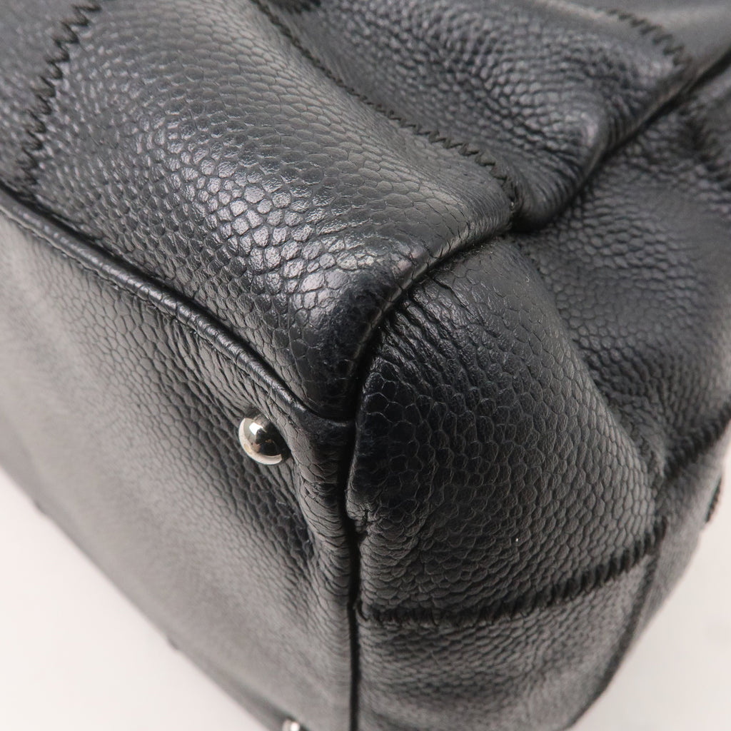 CHANEL Chocolate Bar Caviar Skin Boston Bag Black A26135