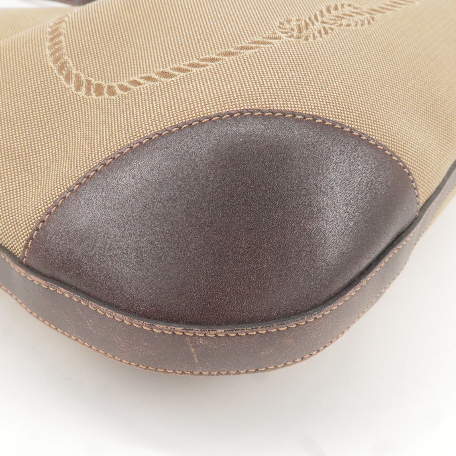 Prada Logo Jacquard Leather Shoulder Bag Beige Brown