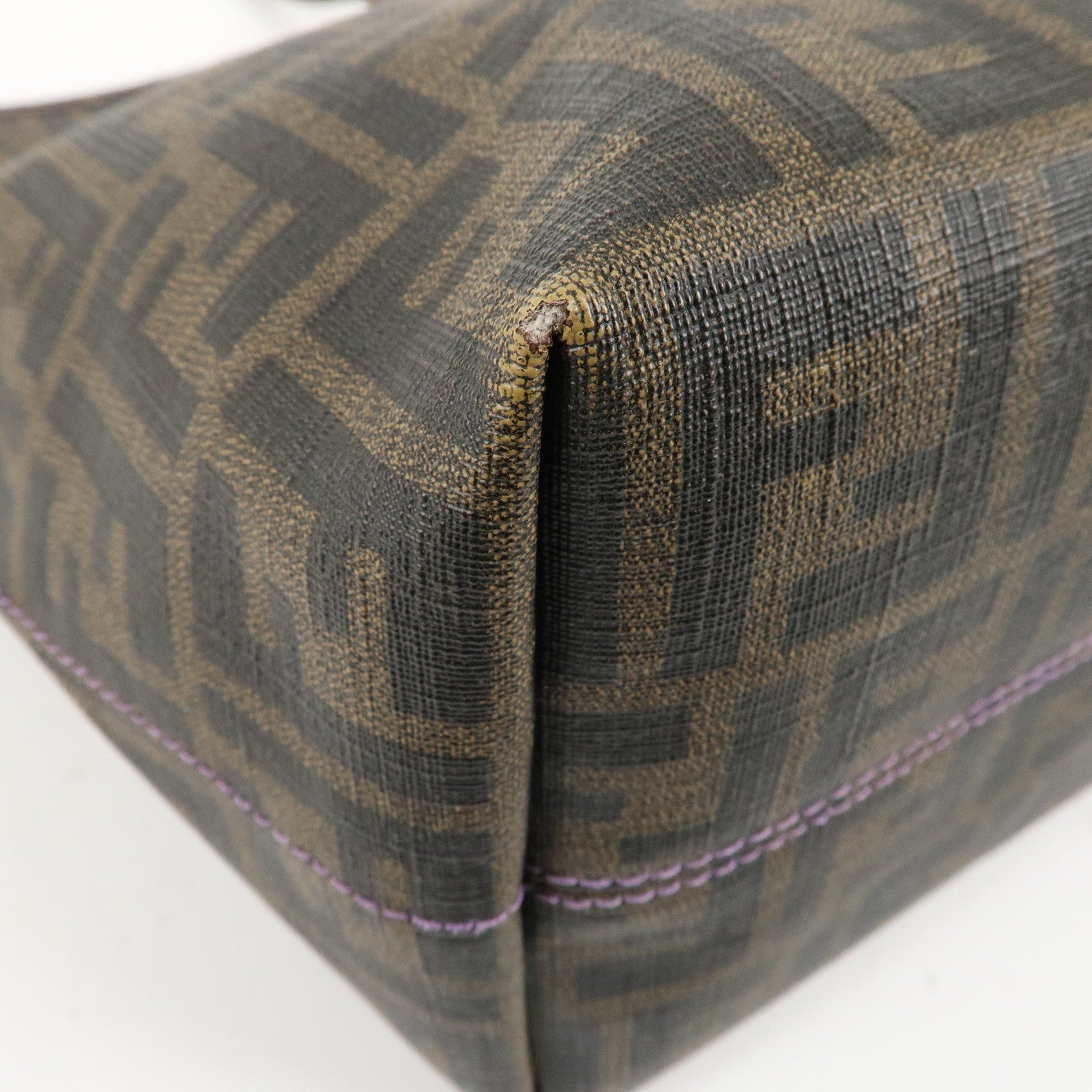 FENDI Zucca Logo Print PVC Tote Bag Brown Black Purple 8BH185