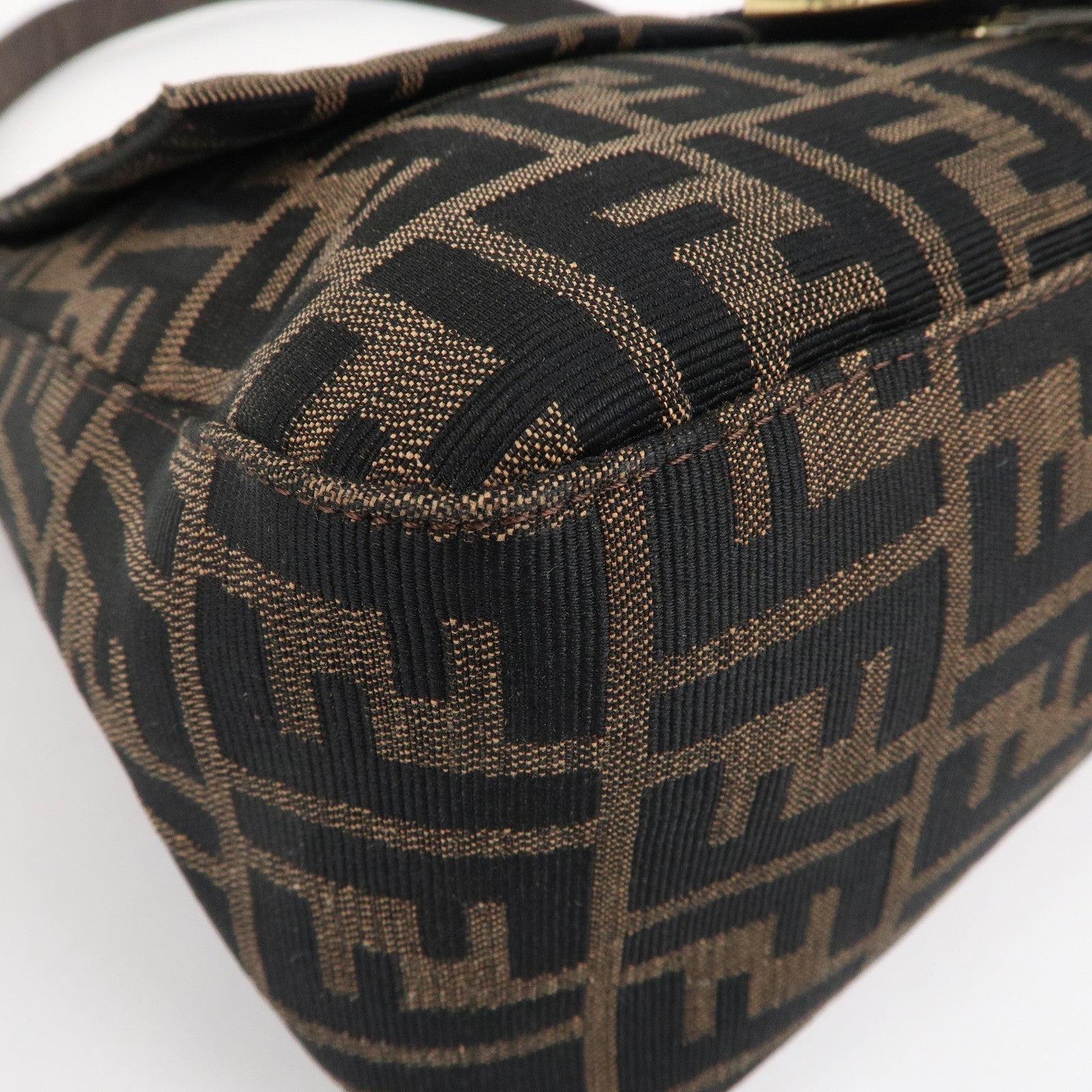 FENDI Mamma Baguette Zucca Canvas Leather Shoulder Bag 26325