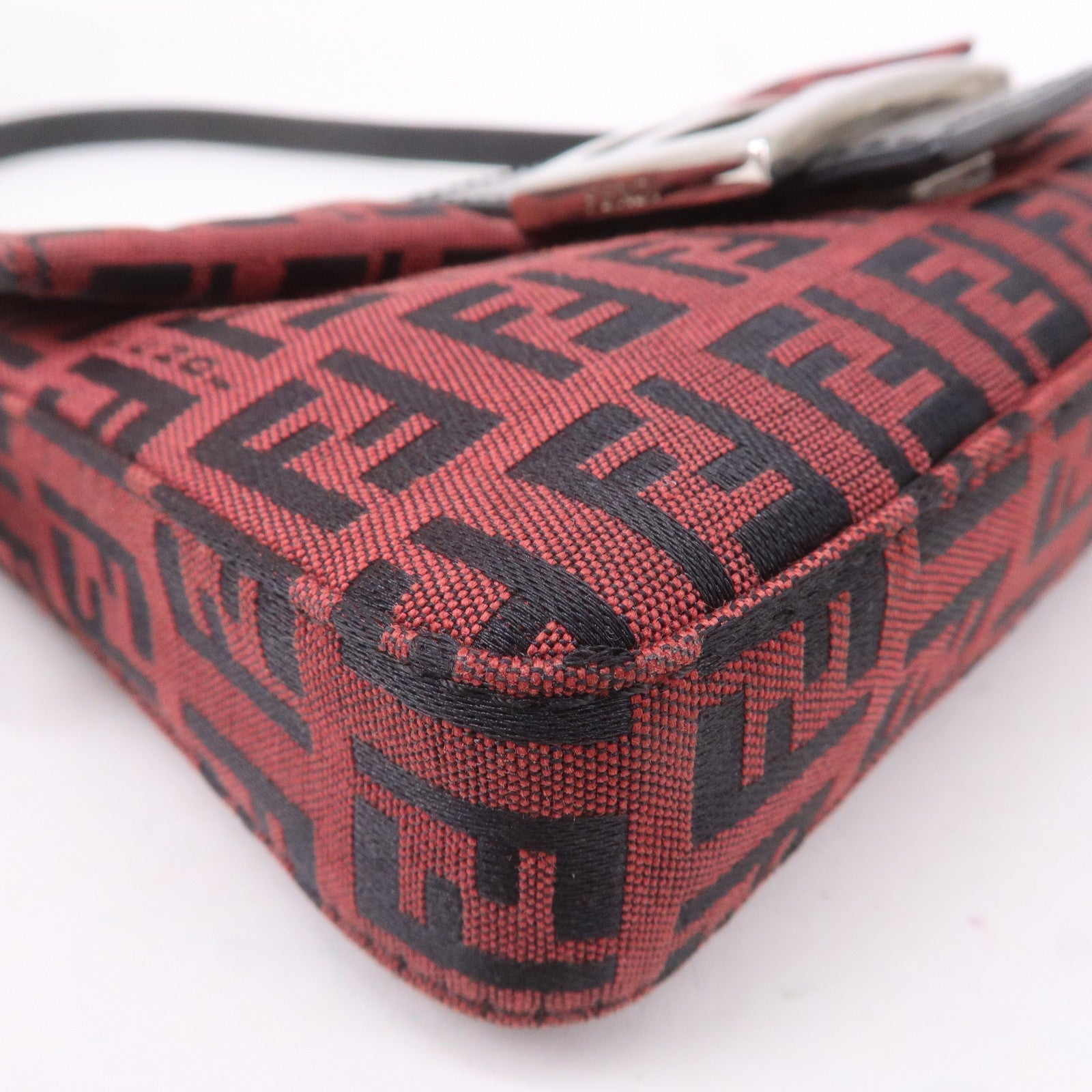 FENDI Mini Mamma Baguette Zucchino Canvas Leather Bag Red 8BK005