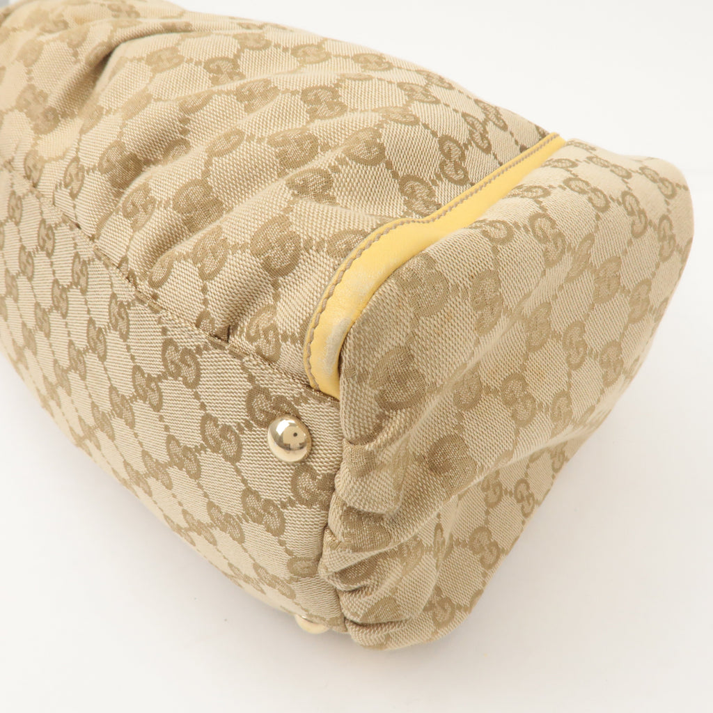 GUCCI Abbey GG Canvas Leather Shoulder Bag Beige Yellow 189835