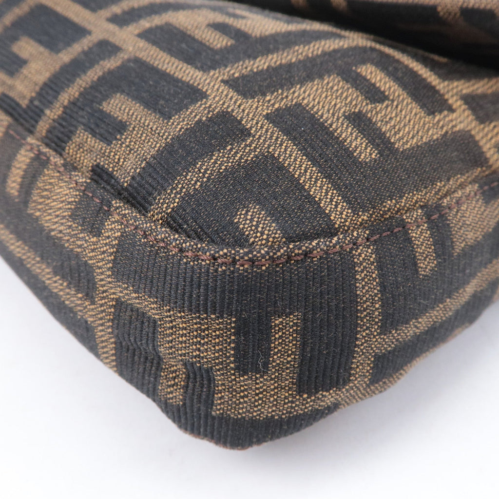 FENDI Mamma Baguette Zucca Canvas Leather Shoulder Bag Brown 26424