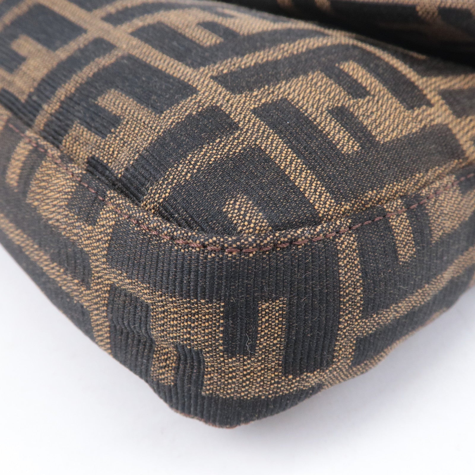 FENDI Mamma Baguette Zucca Canvas Leather Shoulder Bag Brown 26424