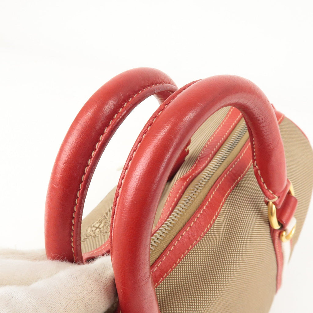 Prada Logo Jacquard Canvas Leather 2Way Shoulder Bag Beige Red