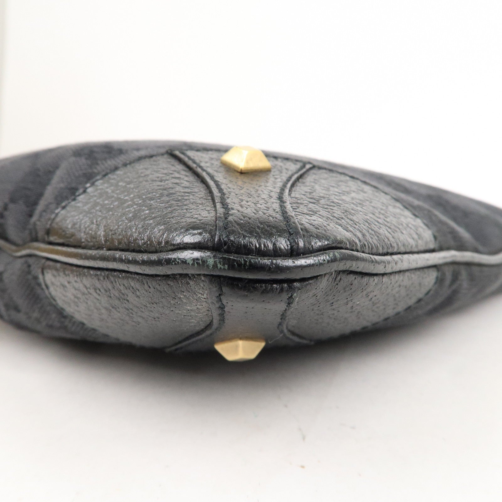 GUCCI GG Canvas Leather Studs Shoulder Bag Black 120893