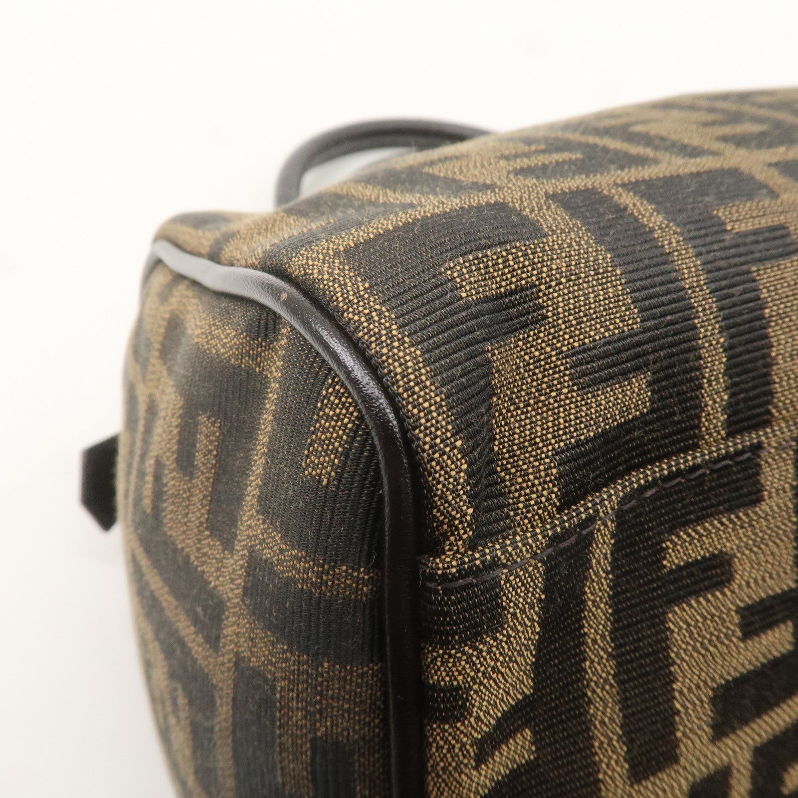 FENDI Zucca Canvas Leather Mini Boston Bag Black Brown 8BL104