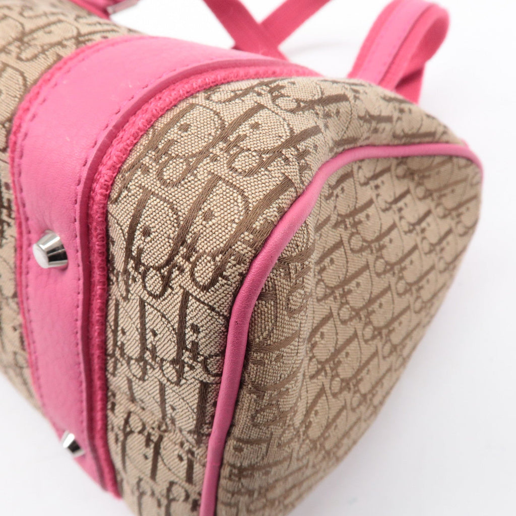 Christian Dior Trotter Canvas Leather Boston Bag Beige Pink