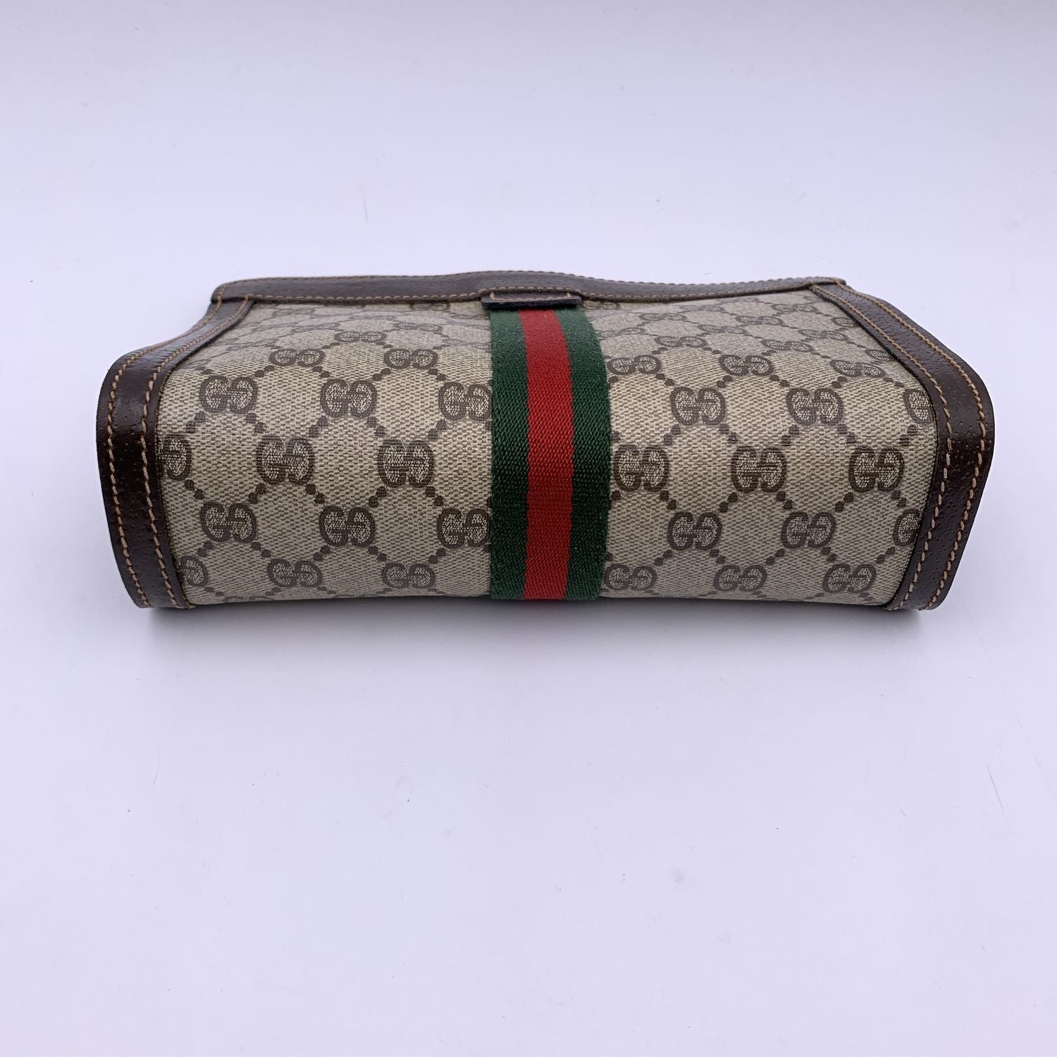 Gucci Vintage Monogram Canvas Cosmetic Bag Clutch with Stripes