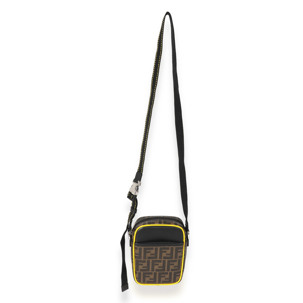 Fendi Brown Zucca & Black Leather Messenger Bag