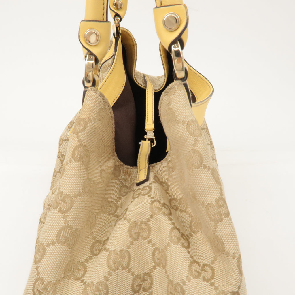 GUCCI Abbey GG Canvas Leather Shoulder Bag Beige Yellow 189835