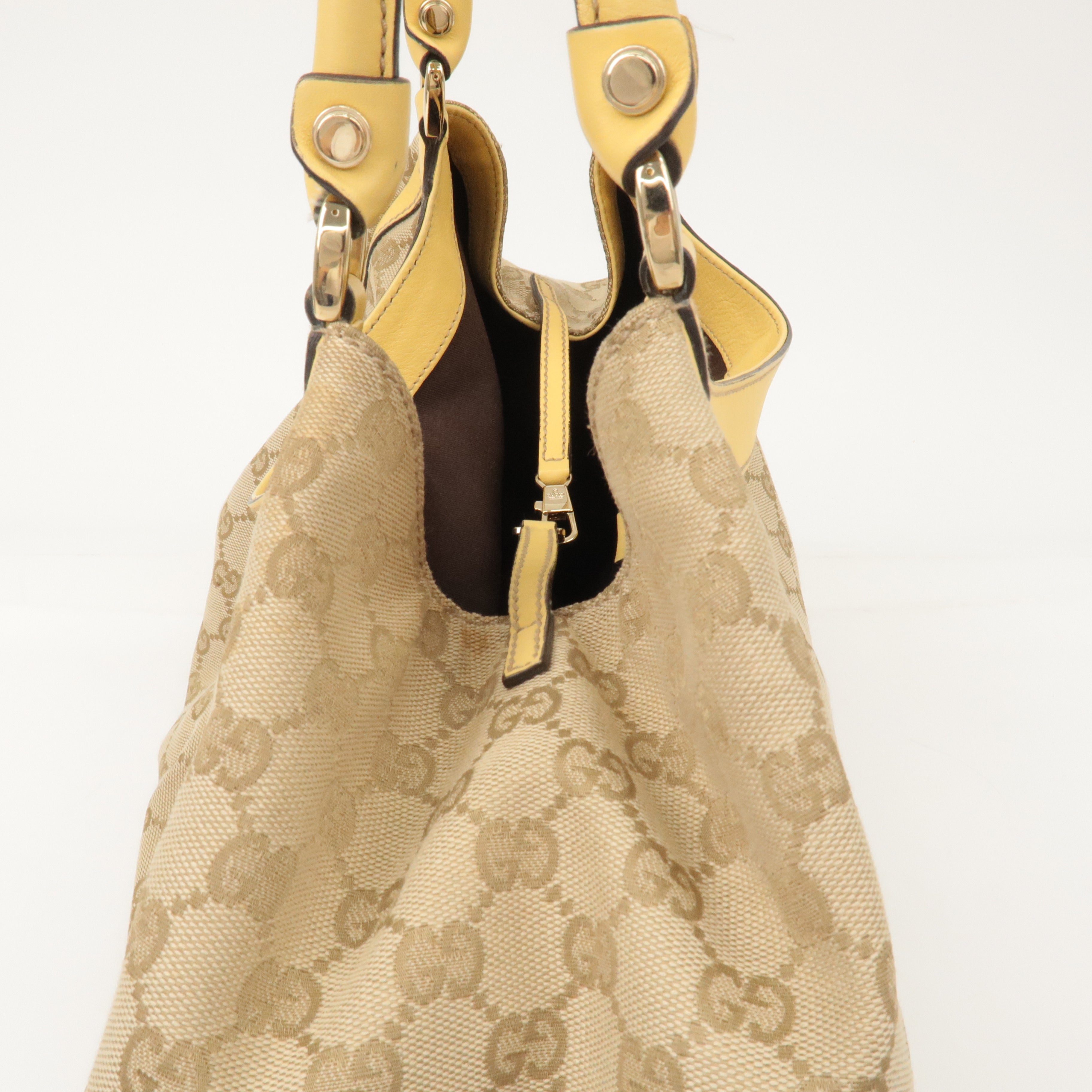 GUCCI Abbey GG Canvas Leather Shoulder Bag Beige Yellow 189835