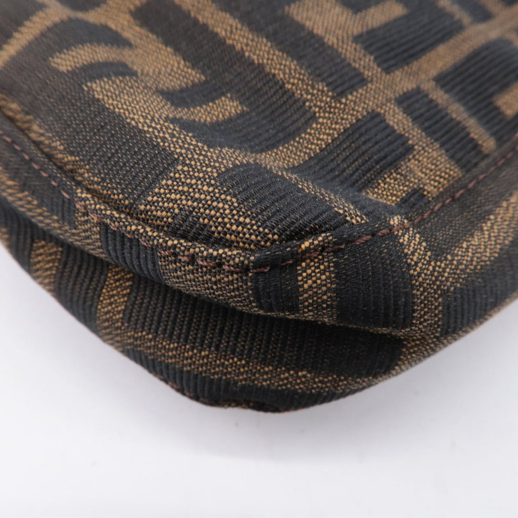 FENDI Mamma Baguette Zucca Canvas Leather Shoulder Bag Brown 26424