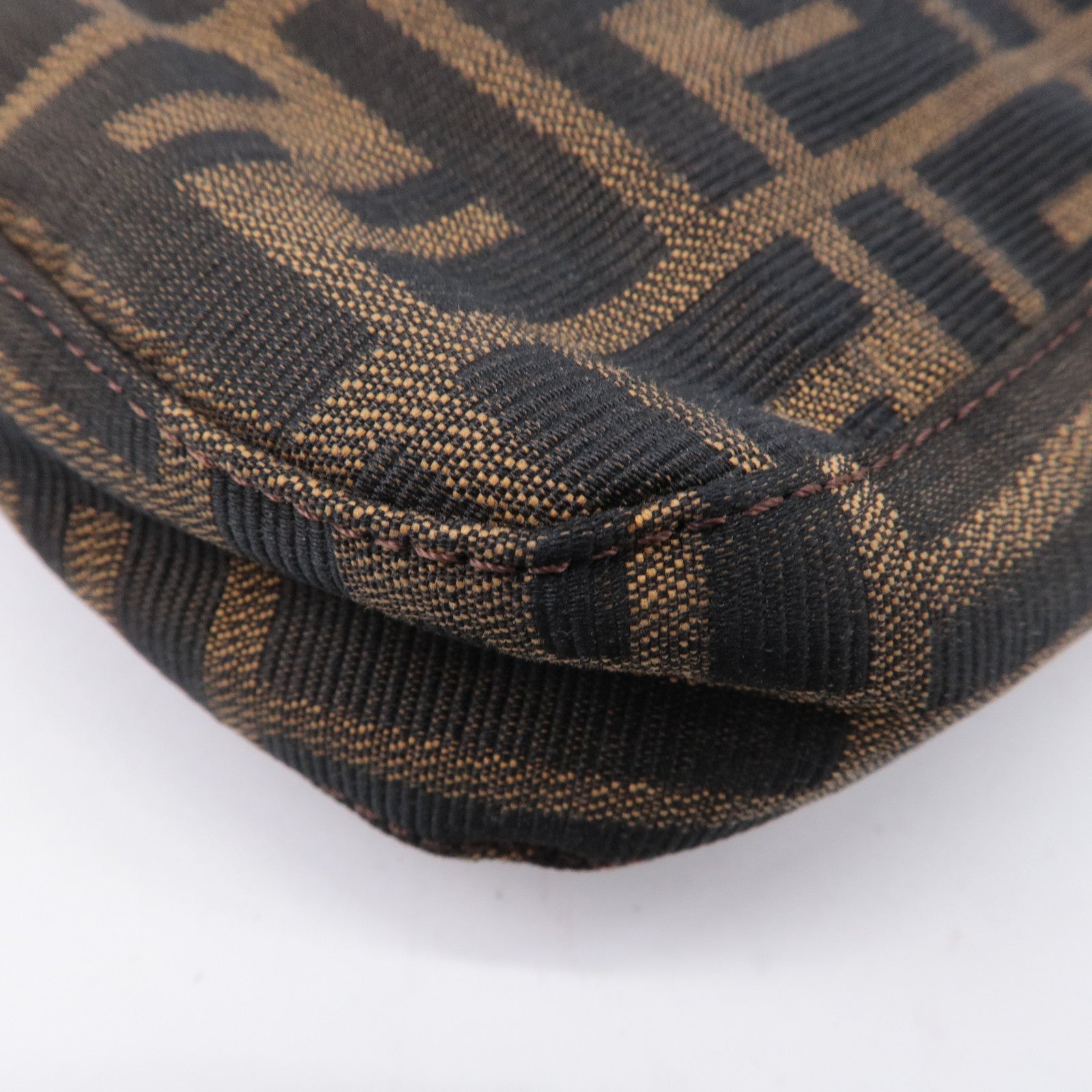 FENDI Mamma Baguette Zucca Canvas Leather Shoulder Bag Brown 26424