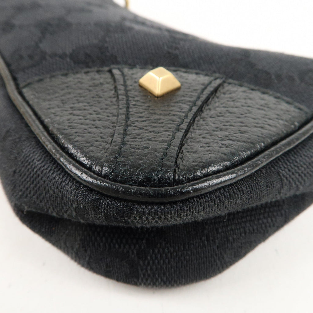 GUCCI GG Canvas Leather Chain Hand Bag Pouch Black 120940