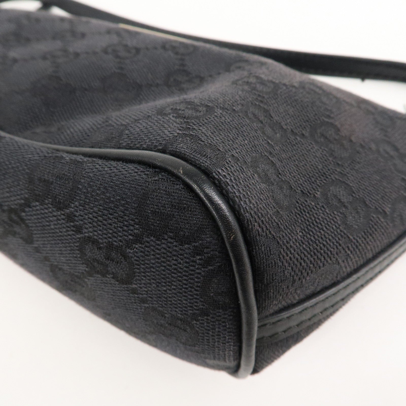 GUCCI Boat Bag GG Monogram Canvas Leather Pouch Black 039.1103