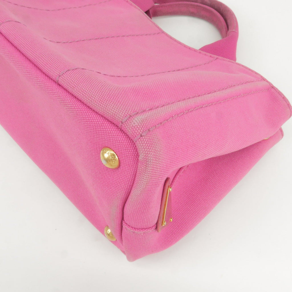 Prada Logo Canapa Mini Canvas Hand Bag Tote Bag Pink