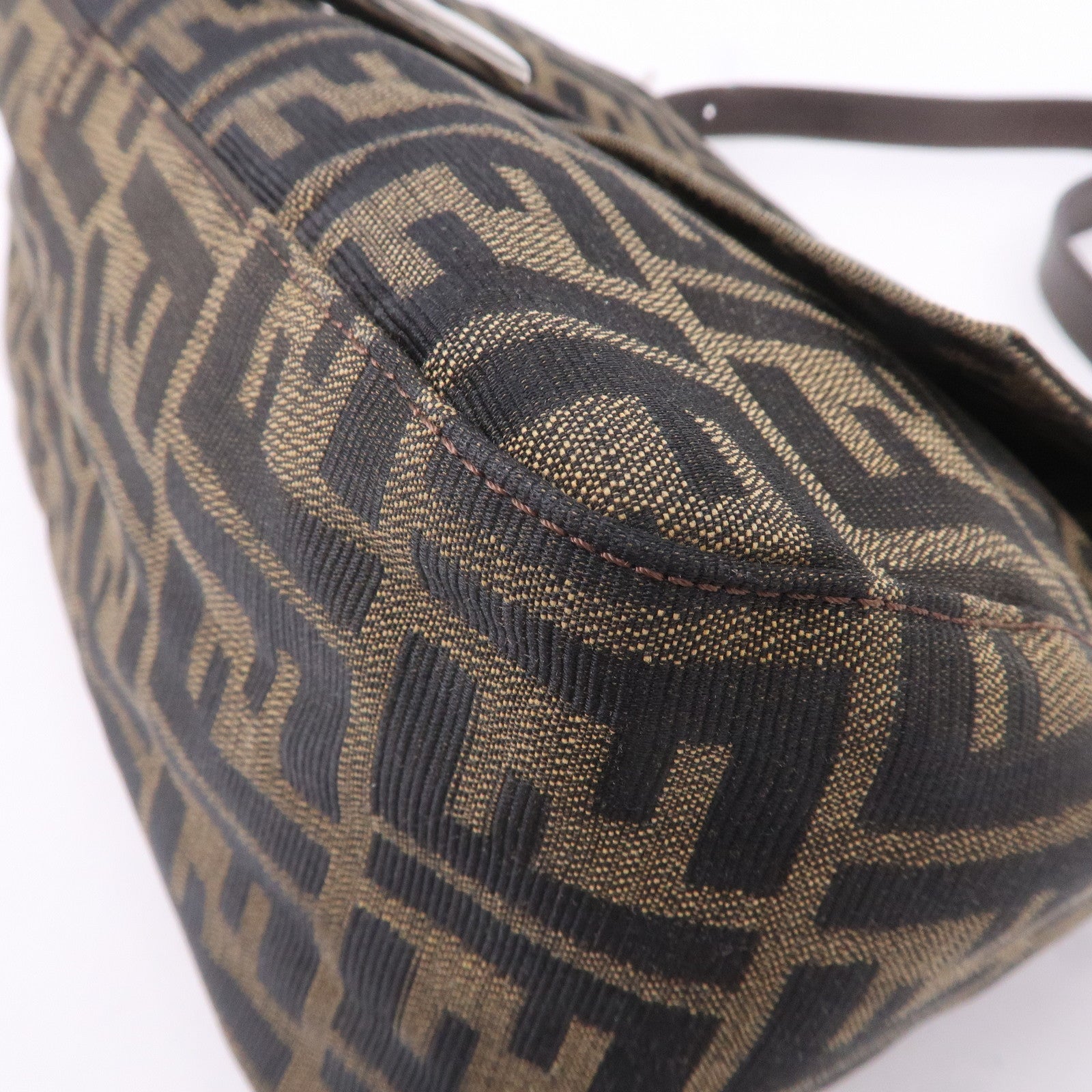 FENDI Mamma Baguette Zucca Canvas Leather Shoulder Bag 26325