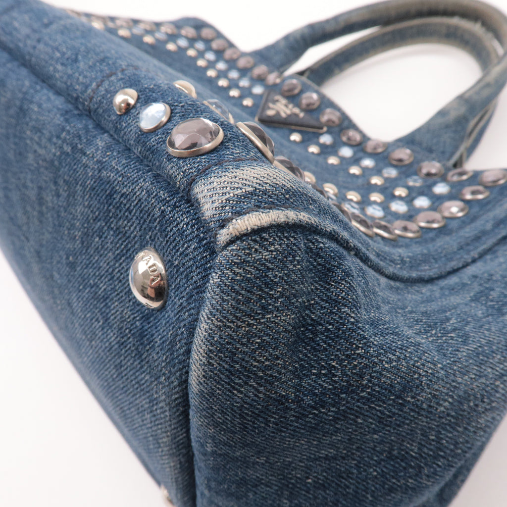 Prada Denim Bijou Canapa Mini Canvas 2Way Hand Bag Blue 1BG439