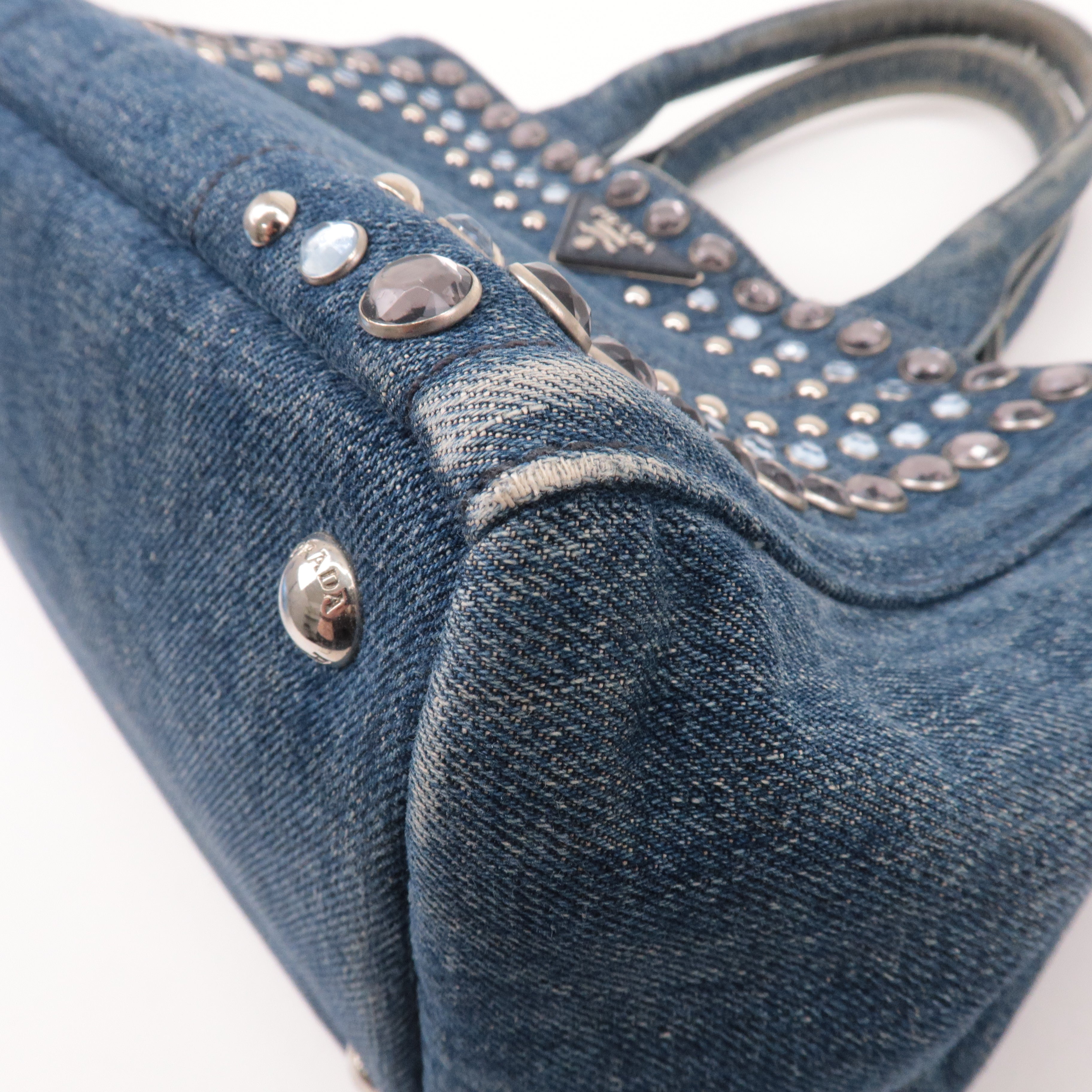 Prada Denim Bijou Canapa Mini Canvas 2Way Hand Bag Blue 1BG439