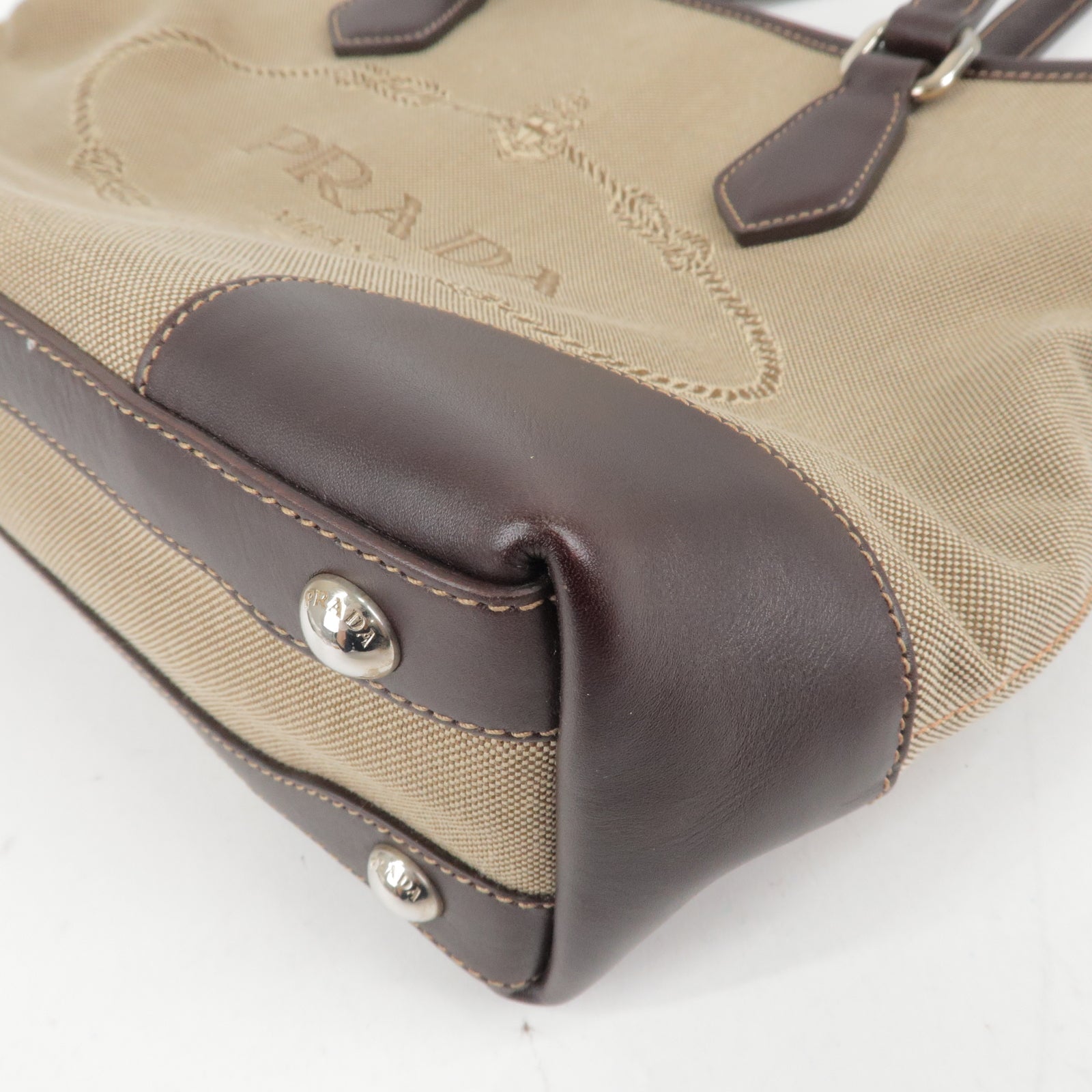 Prada Logo Jacquard Leather 2Way Bag Beige Brown BR3414