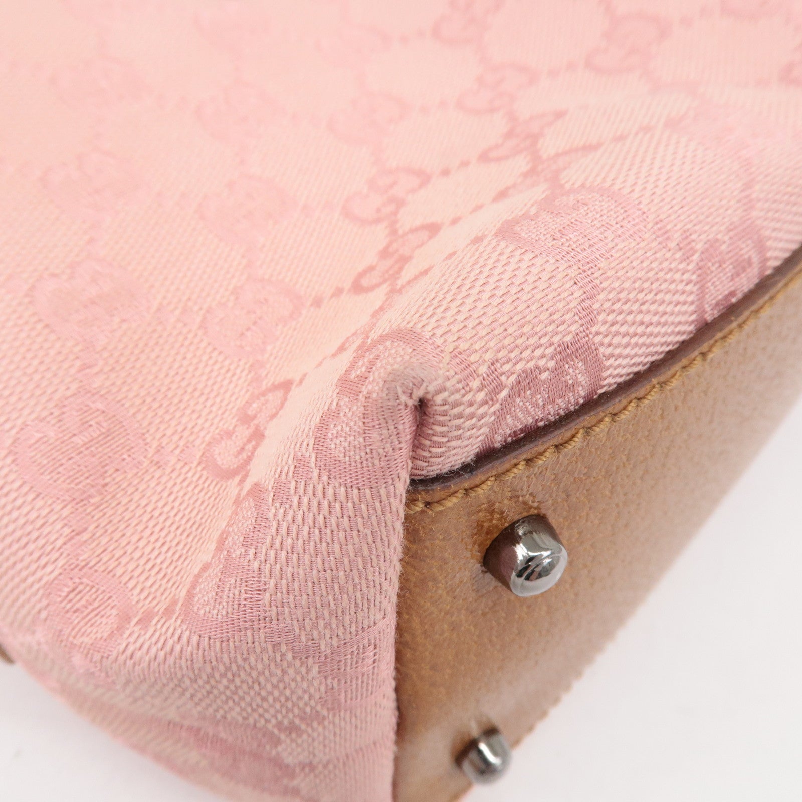 GUCCI GG Canvas Leather Mini Boston Bag Hand Bag Pink 113009