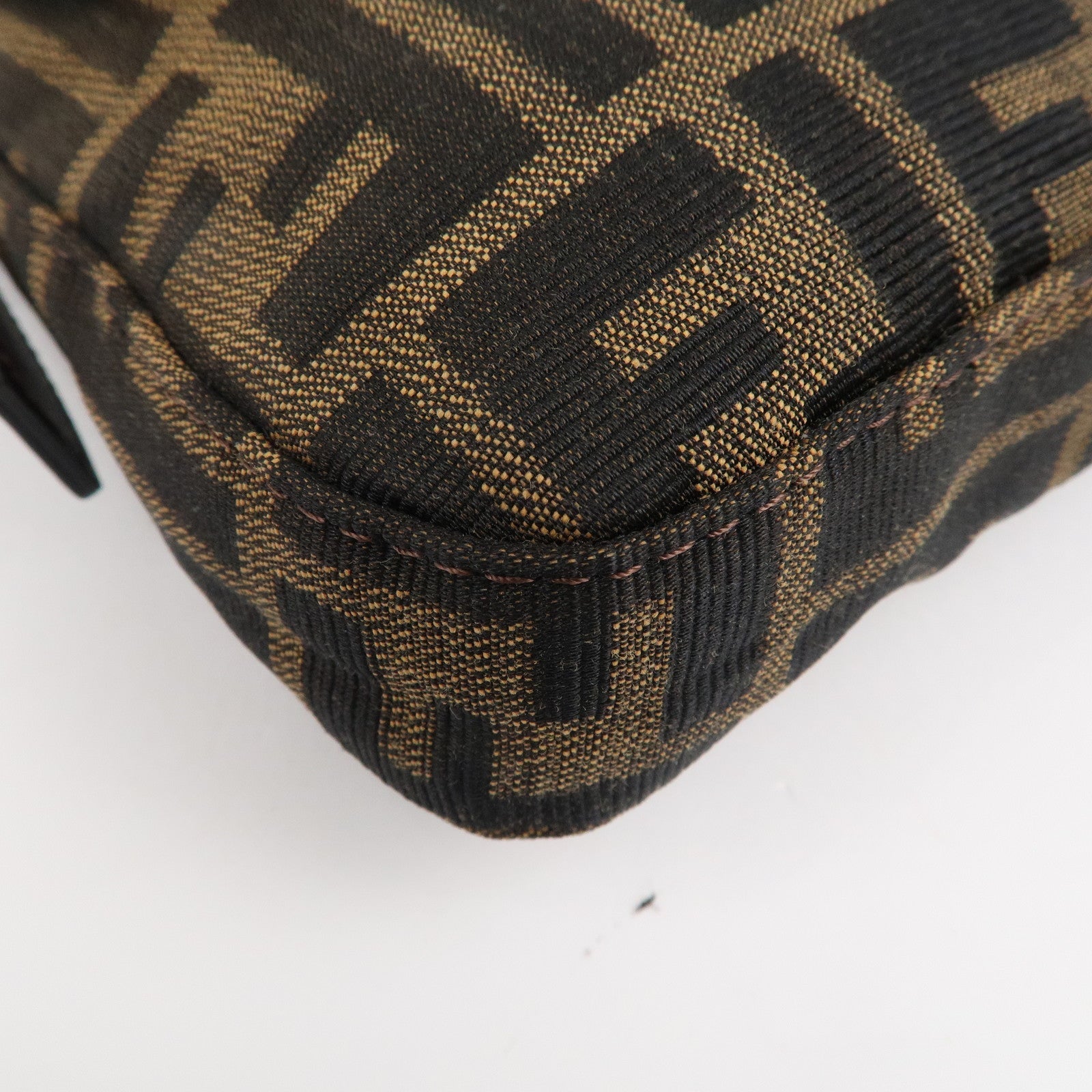 FENDI Mamma Baguette Canvas Leather Shoulder Bag Brown Black 26424