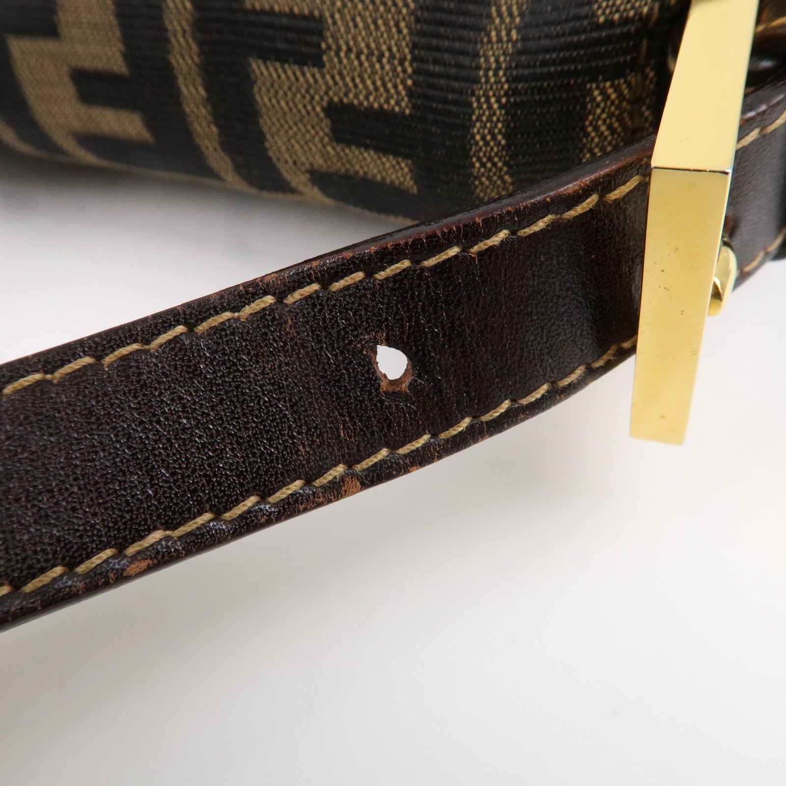 FENDI Mamma Baguette Zucca Canvas Leather Shoulder Bag 26325