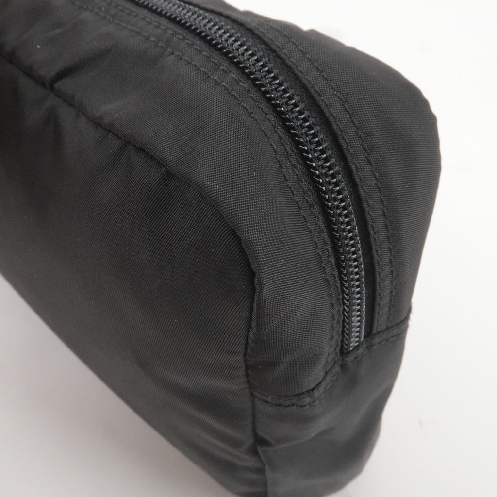 Prada Logo Nylon Leather Pouch Cosmetic Bag NERO Black MV348