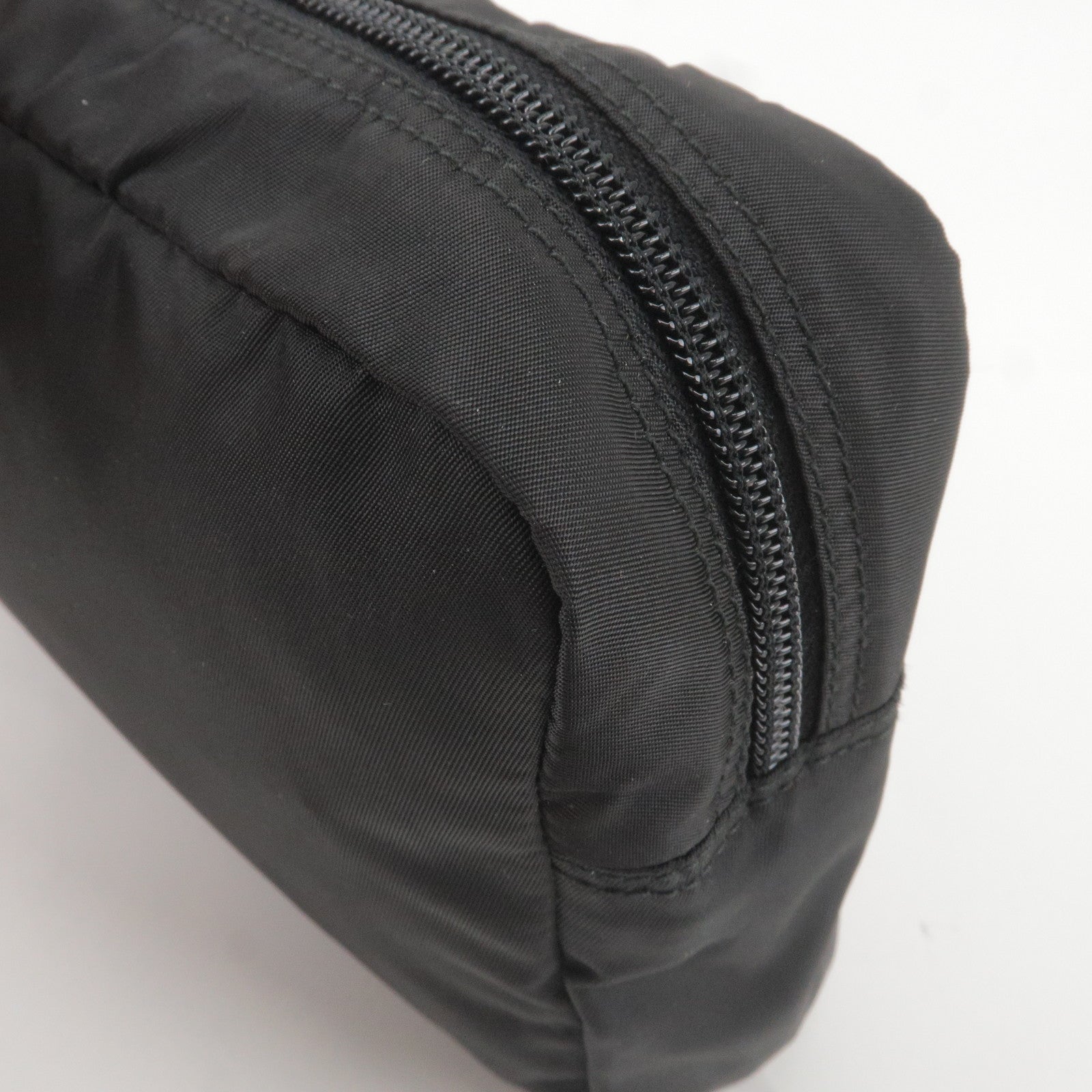 Prada Logo Nylon Leather Pouch Cosmetic Bag NERO Black MV348