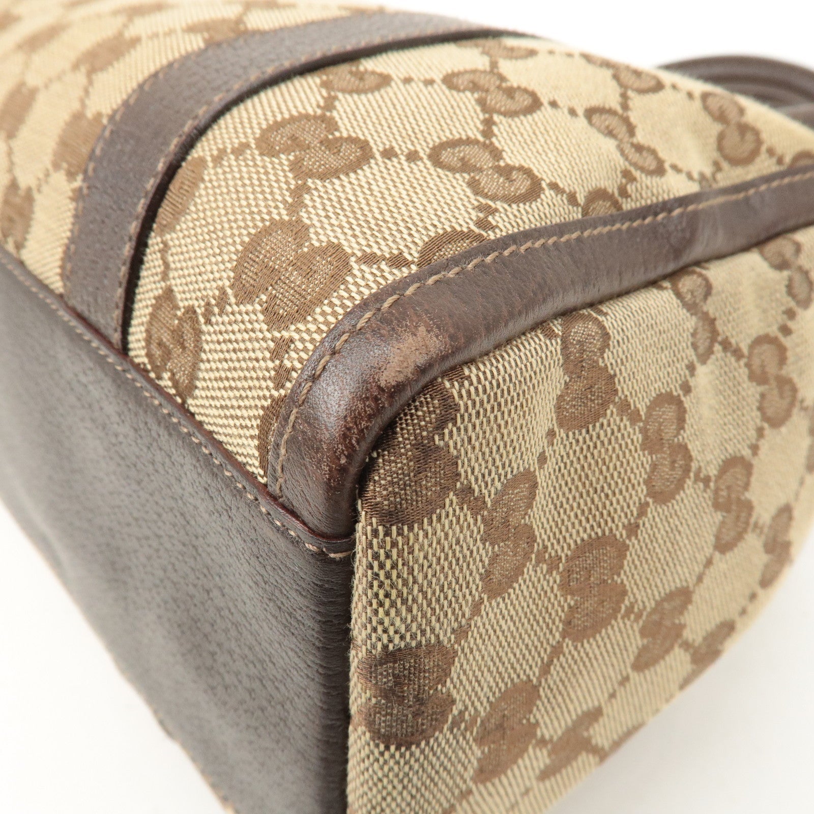 GUCCI Abbey GG Canvas Leather Boston Bag Beige Brown 130942