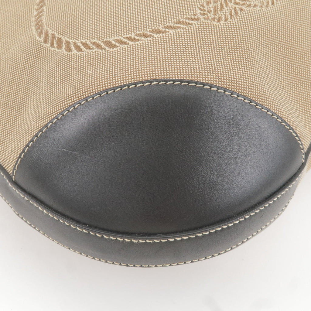 Prada Logo Jacquard Leather Shoulder Bag Beige Black BR3430
