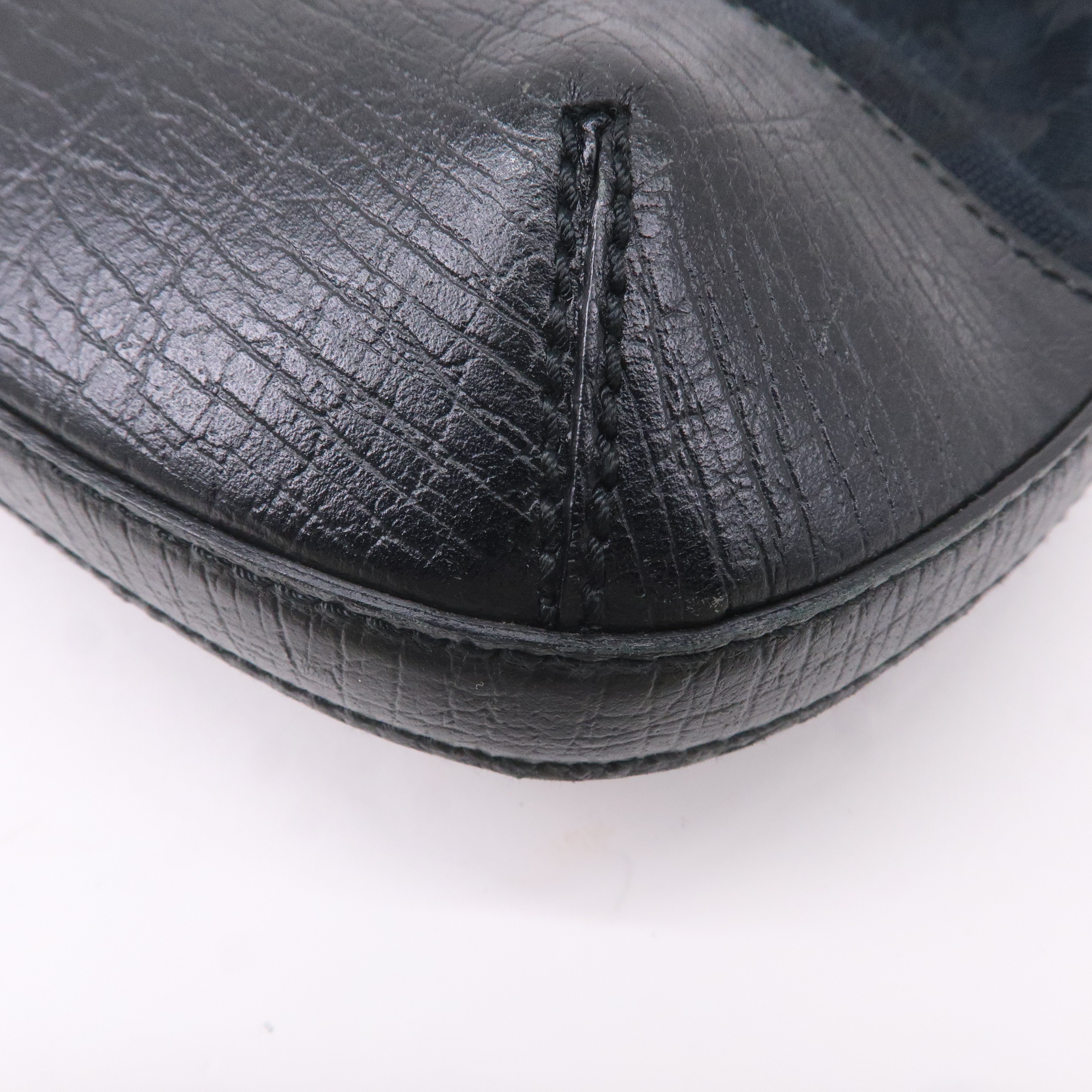 GUCCI Horsebit GG Canvas Leather Shoulder Bag Black 137388