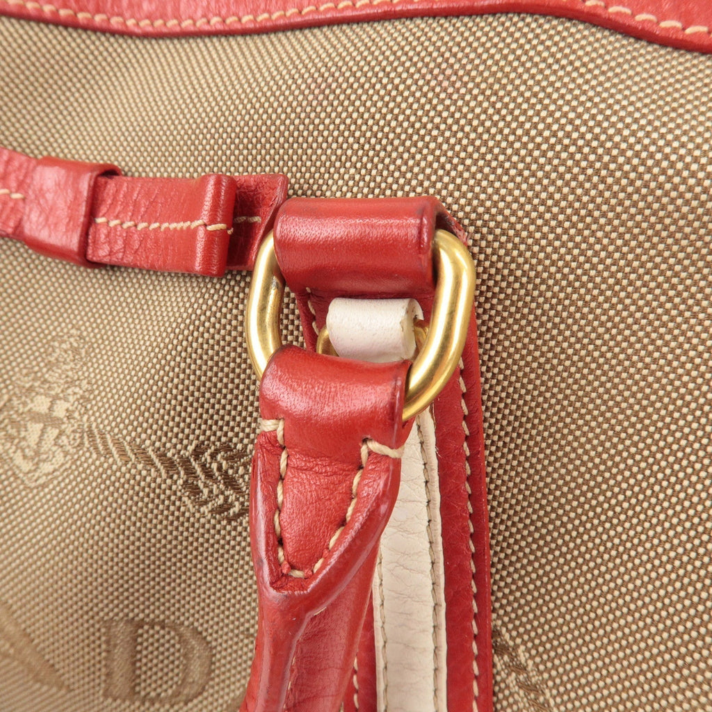 Prada Logo Jacquard Canvas Leather 2Way Shoulder Bag Beige Red