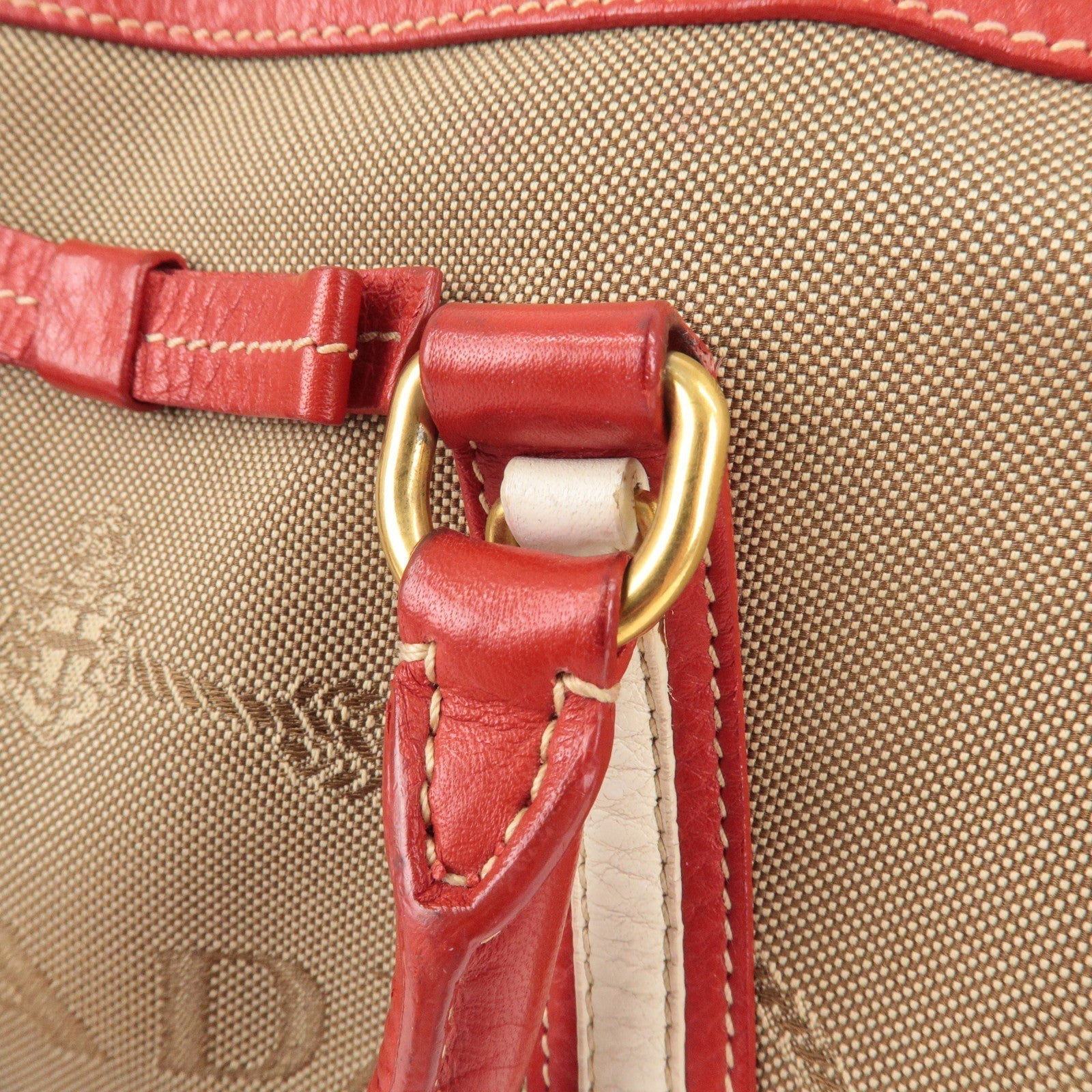Prada Logo Jacquard Canvas Leather 2Way Shoulder Bag Beige Red