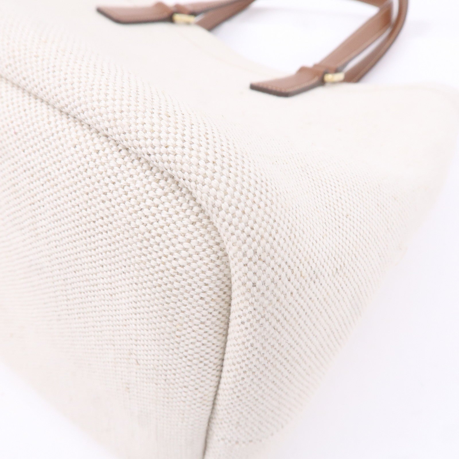 Prada Logo Canvas Linen Leather Tote Bag Ivory Brown IBG356