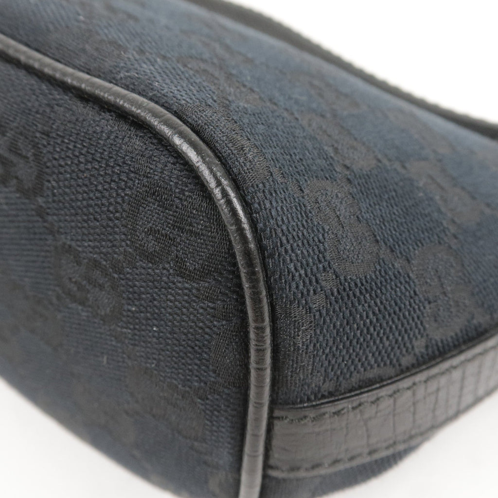 GUCCI Sherry GG Canvas Leather Hand Bag Purse Pouch Black 141809