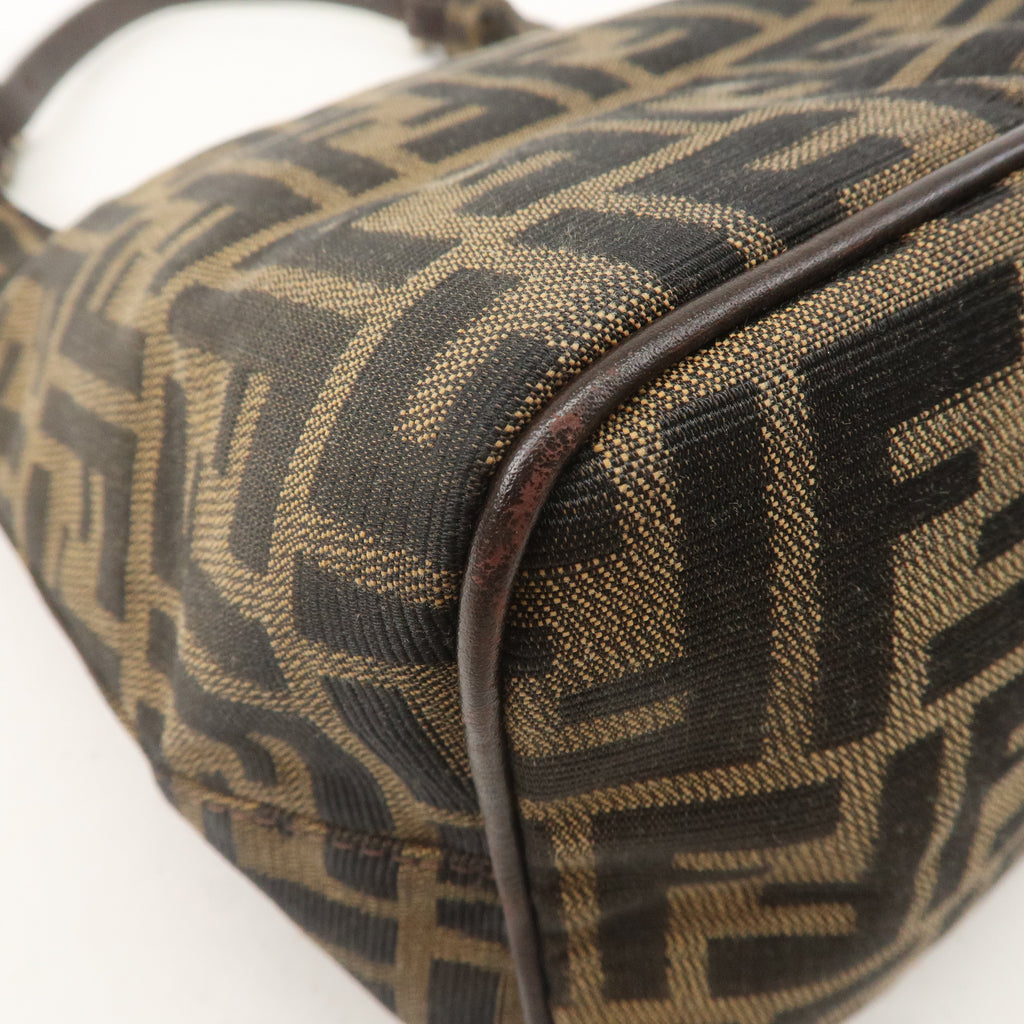 FENDI Zucca Canvas Leather Shoulder Bag Khaki Brown Black 26686