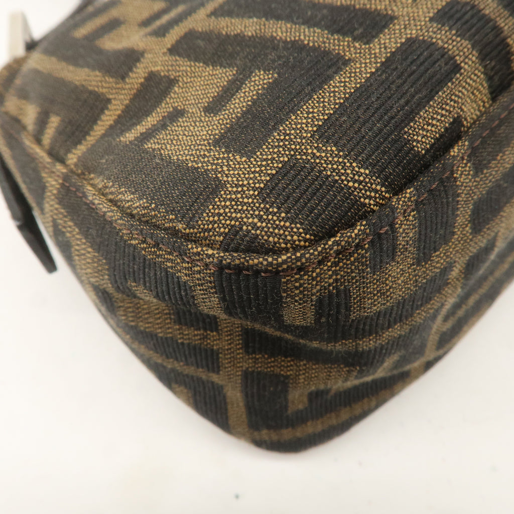 FENDI Zucca Canvas Leather Shoulder Bag Khaki Brown Black 26723