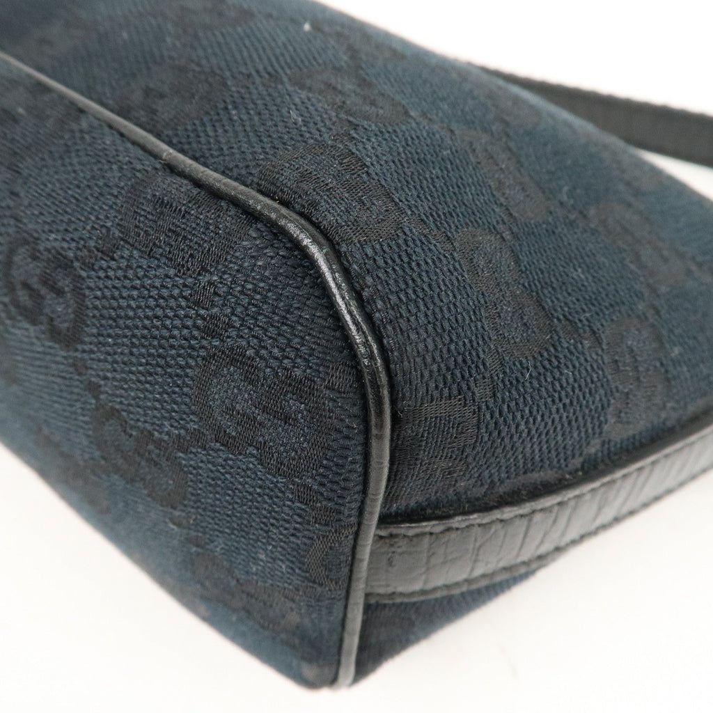 GUCCI Boat Bag Sherry GG Canvas Leather Pouch Black 141809