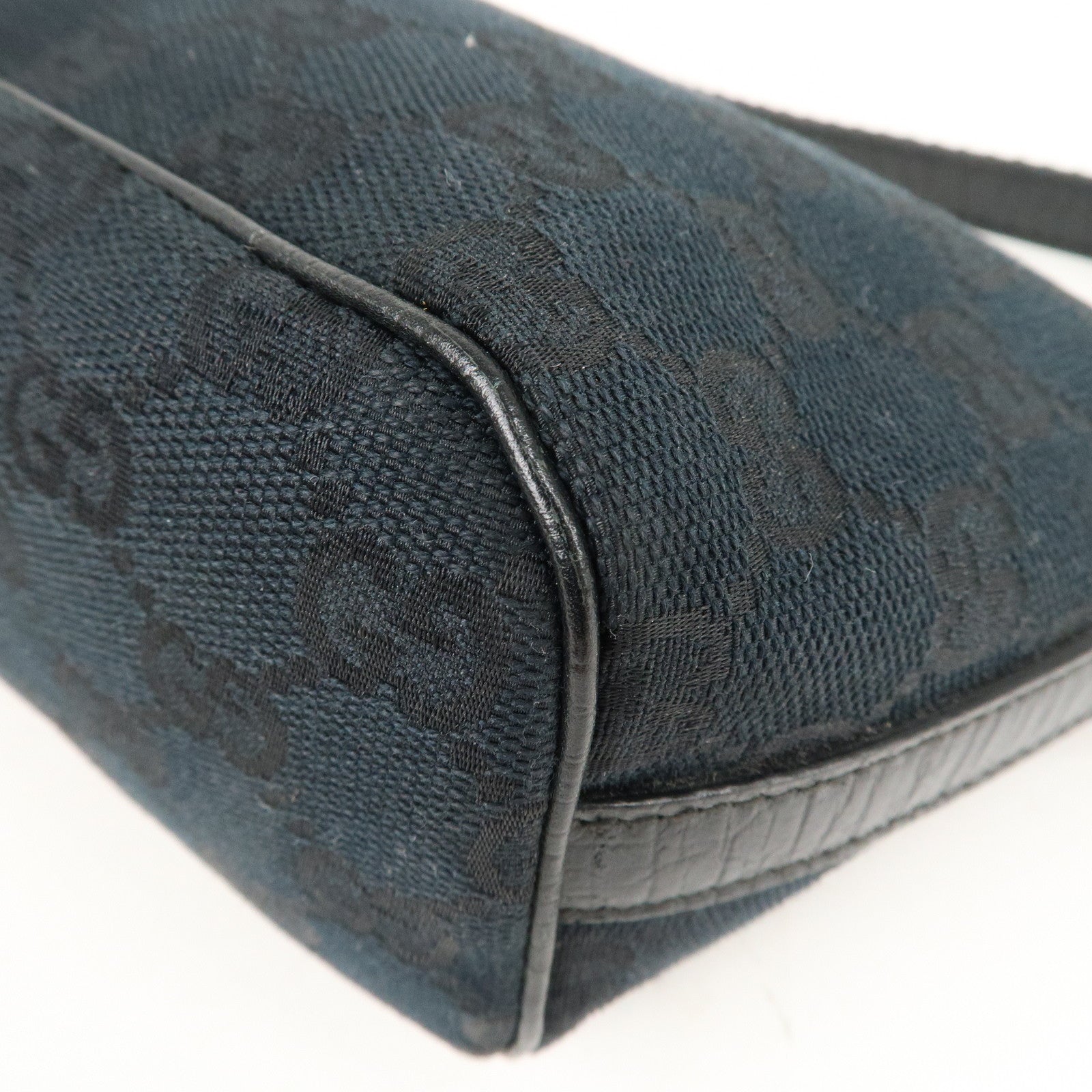 GUCCI Boat Bag Sherry GG Canvas Leather Pouch Black 141809