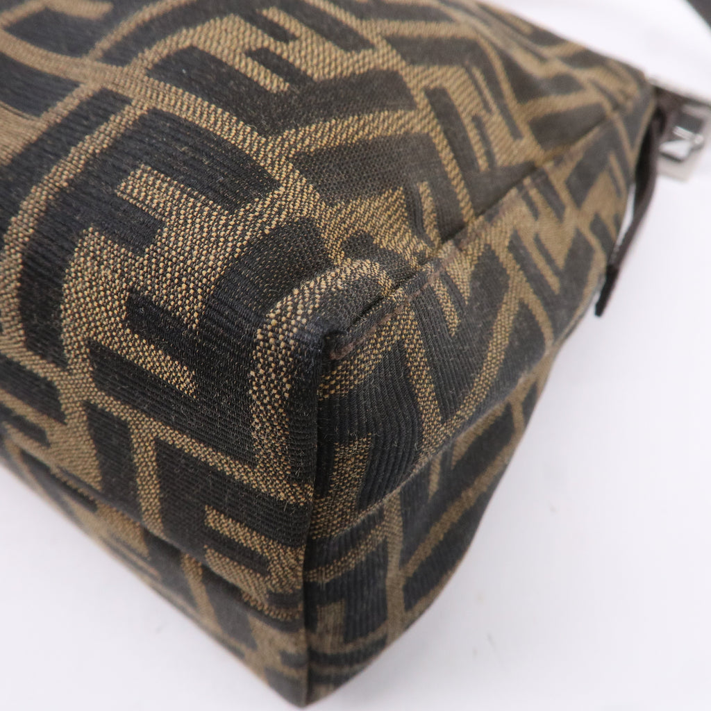 FENDI Zucca Canvas Leather Shoulder Bag Brown Black 16115