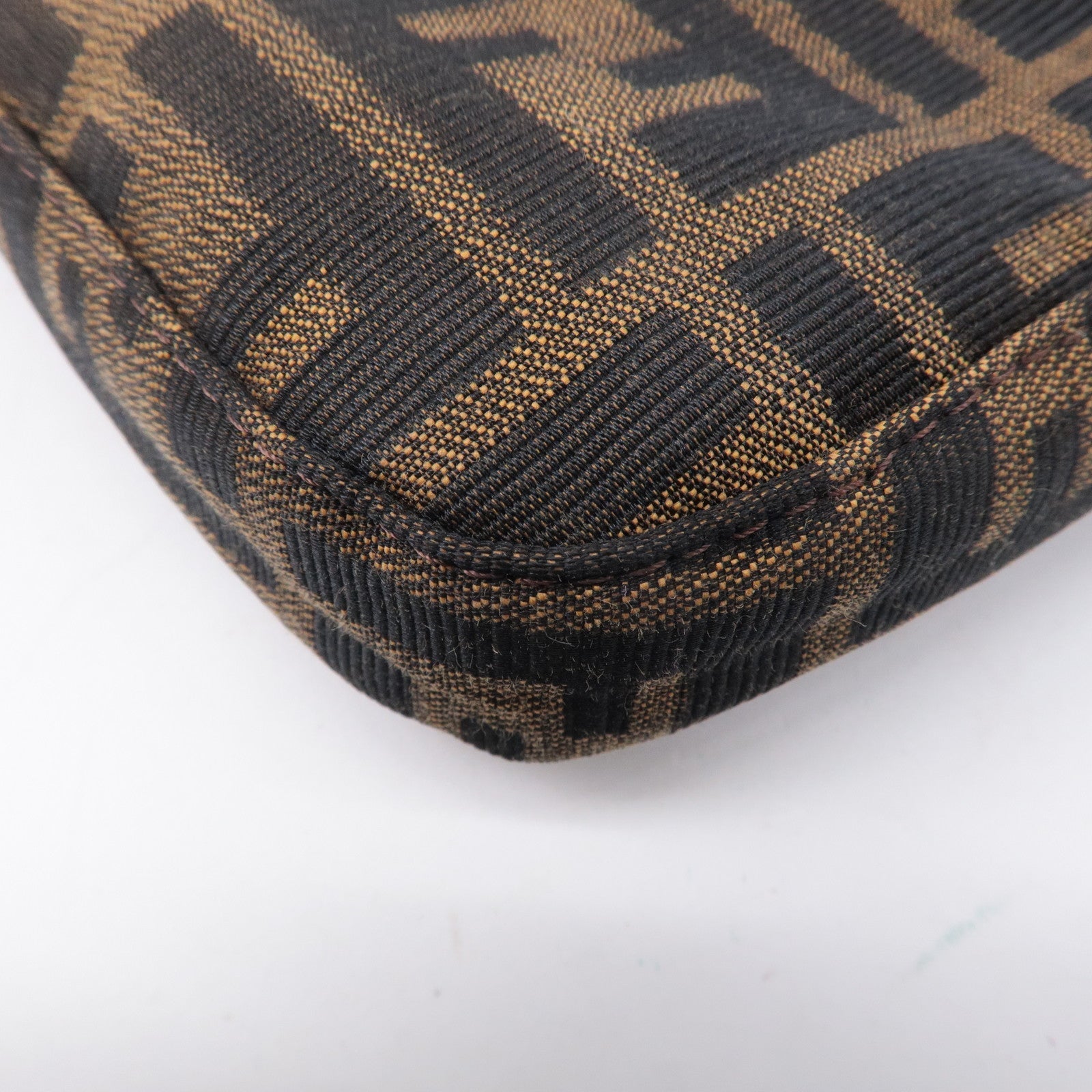 FENDI Mamma Baguette Zucca Canvas Leather Shoulder Bag Brown 26424