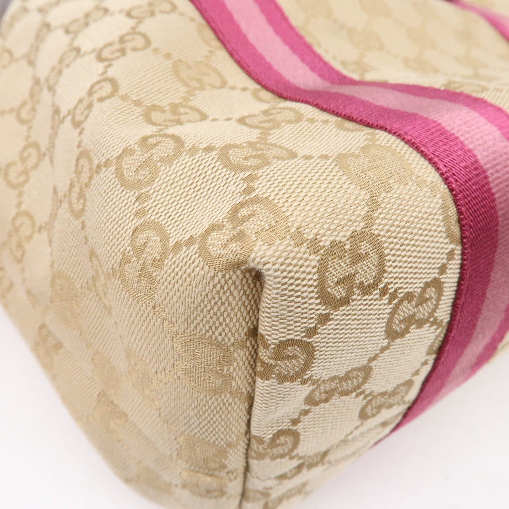 GUCCI Sherry GG Canvas Leather Shoulder Tote Bag Beige Pink 137396