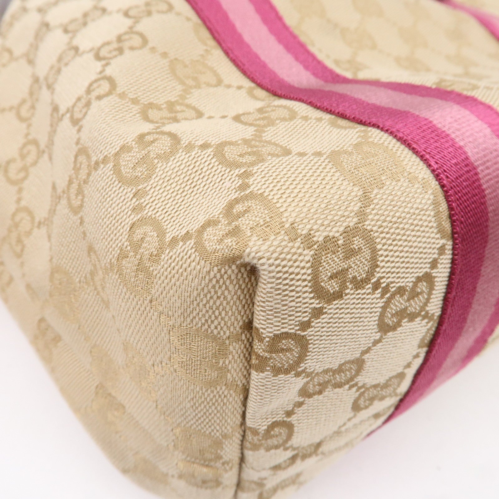 GUCCI Sherry GG Canvas Leather Shoulder Tote Bag Beige Pink 137396